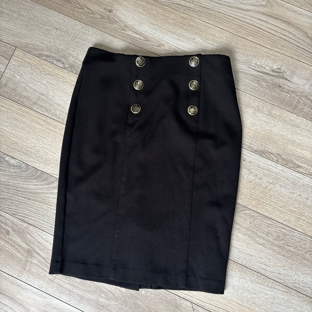 Black Double-Button Pencil Skirt